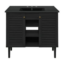 Bron 36" Freestanding Bathroom Vanity in Black Oak with Black 3-Hole Widespread Sink Top