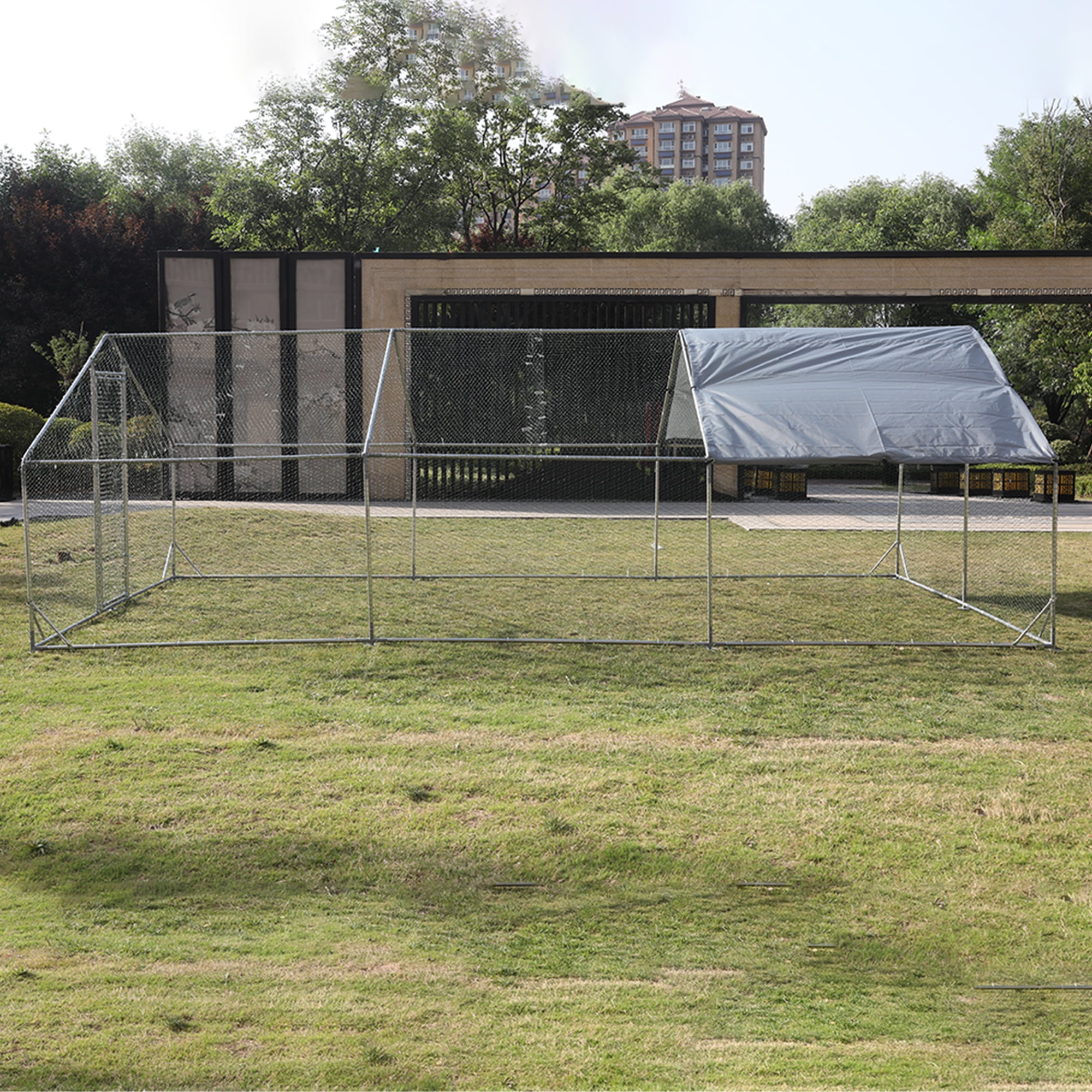 Pefilos 19.7'L Outdoor Large Chicken Coop, Walk-in Metal Poultry Cage Hen Run House Rabbits Habitat Pen with Waterproof and Anti-Ultraviolet Cover, Silver Pefilos 19.7'L Outdoor Large Chicken Coop, Walk-in Metal Poultry Cage Hen Run House Rabbits Habitat Pen with Waterproof and Anti-Ultraviolet Cover, Silver