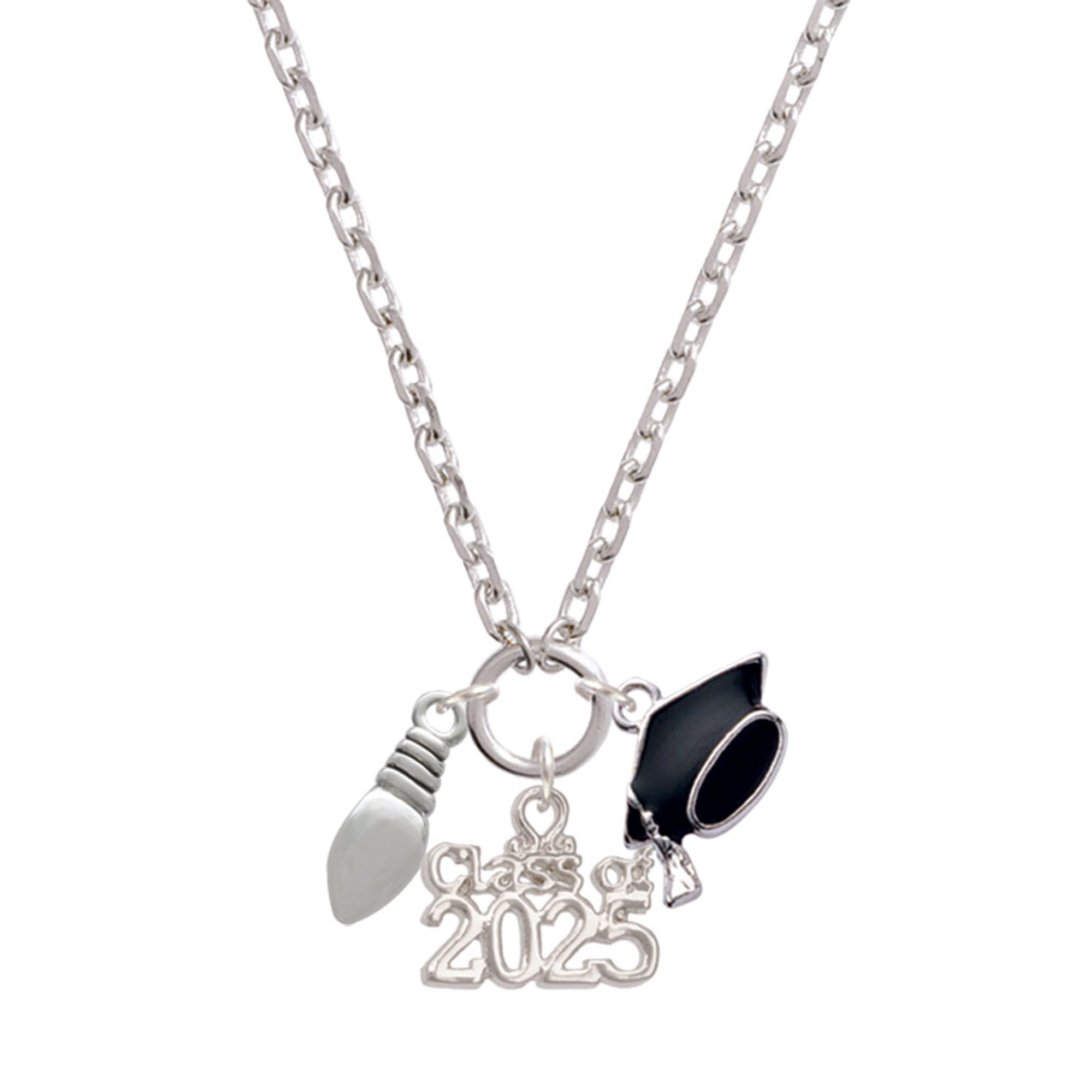 Delight Jewelry Silver-tone Mini Christmas Light - Silver-tone Class of 2025 Graduation Zoey Necklace, 28"