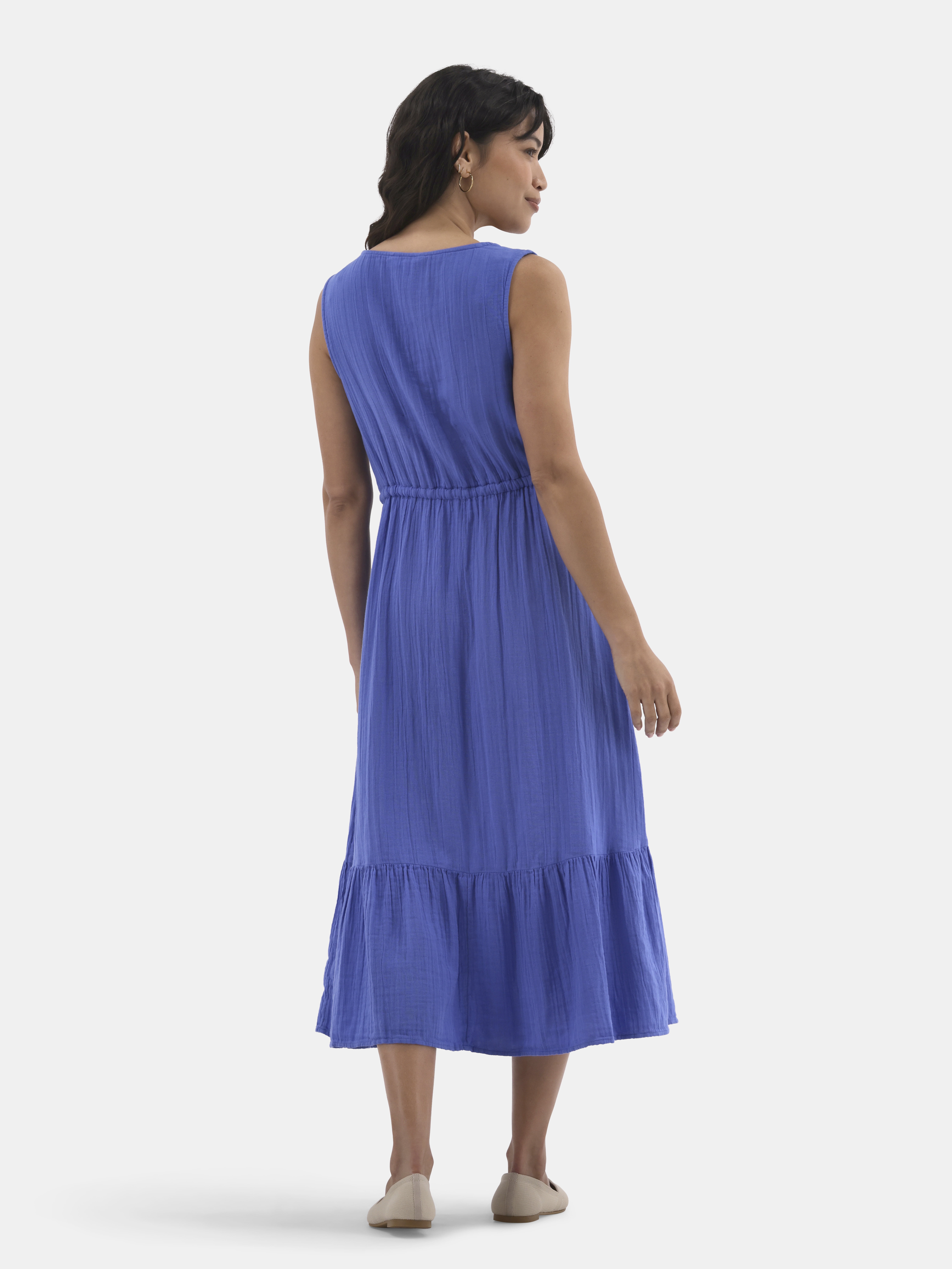 Time and Tru Women's Double Cloth Sleeveless Midi Dress, Sizes XS-XXXL