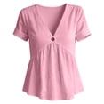 thumbnail image 6 of Guluxicc Cotton Linen Shirts for Women Empire Waist Button Blouses V Neck Peplum Tops Casual Short Sleeve T-Shirt, 6 of 6