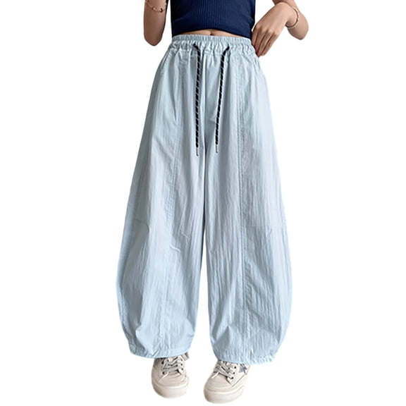 SJLDQY Girls Wide Leg Pants Casual Elastic Drawstring Waist Baggy Pants for Girls Comfy Pants with Pockets