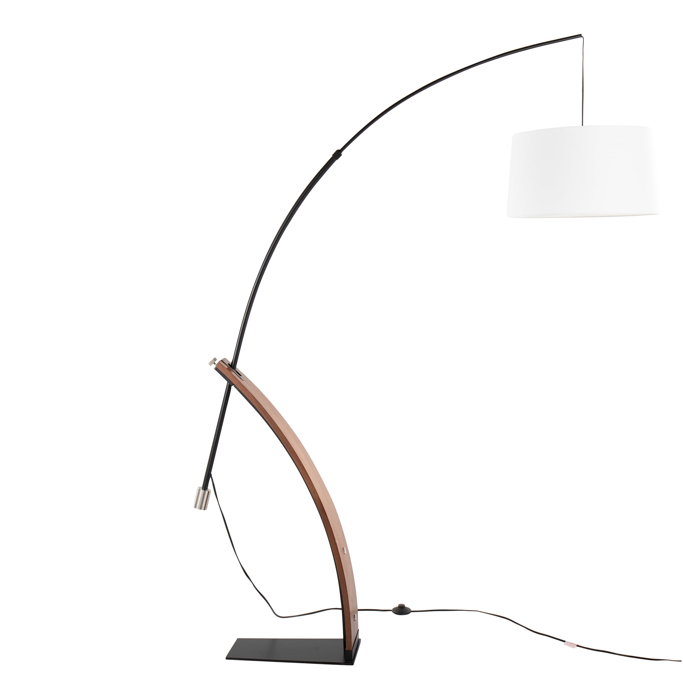 JERFIT Mid Century Modern Floor Lamp with Linen Shade, Arched Design for Living Room, Bedroom, Walnut Wood & Black Metal Finish