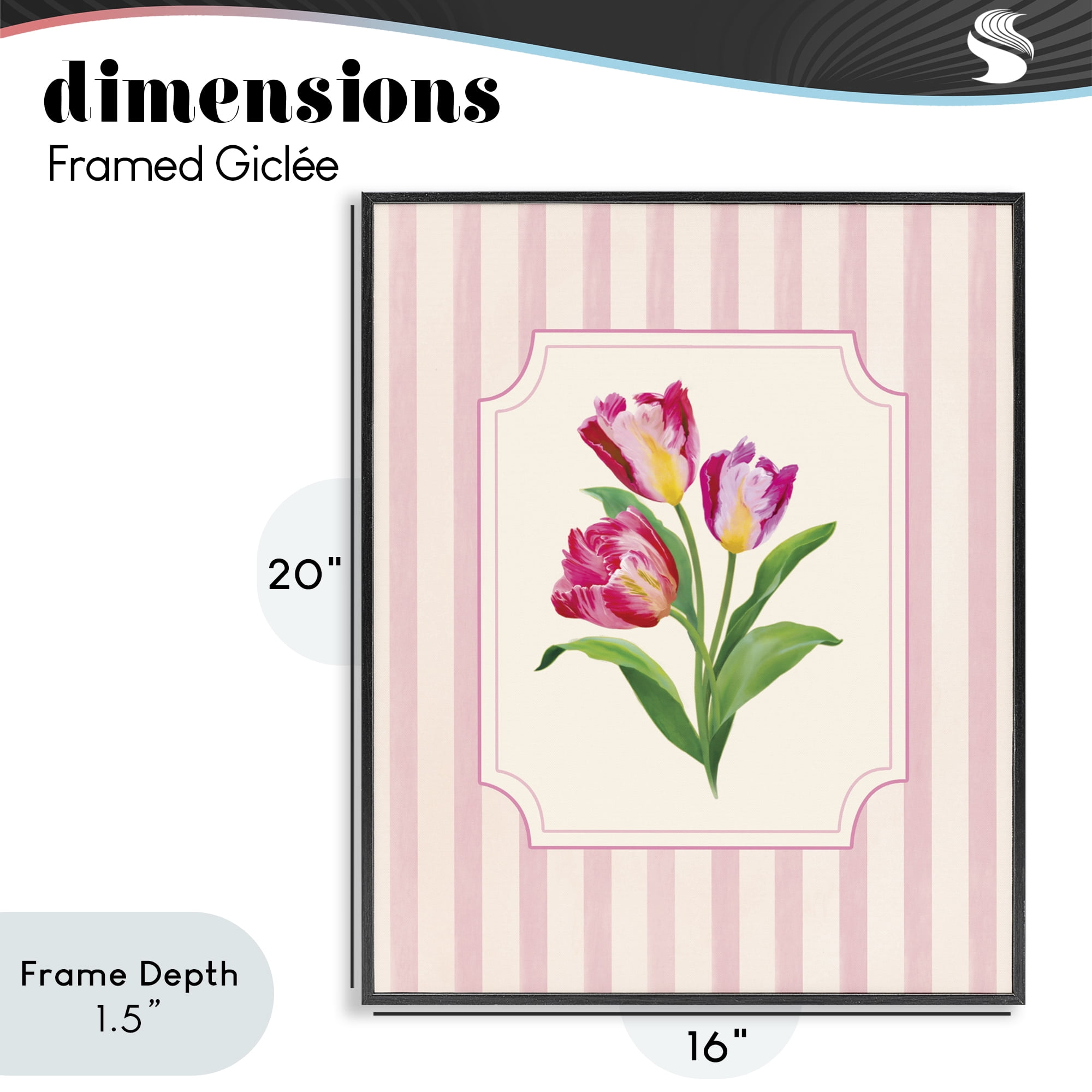 Stupell Industries Magenta Tulips over Stripes Black Framed Giclee Art, design by Diane Neukirch