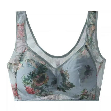 MITCOWBOY Bras for Women Women s Large Size Outer Wear Sexy Lace Mesh Printed Underwear Vest Full Cup Straps Bra for Women Womens Wireless Bras Minimizer Bras For Women Gray 3XL Clearance
