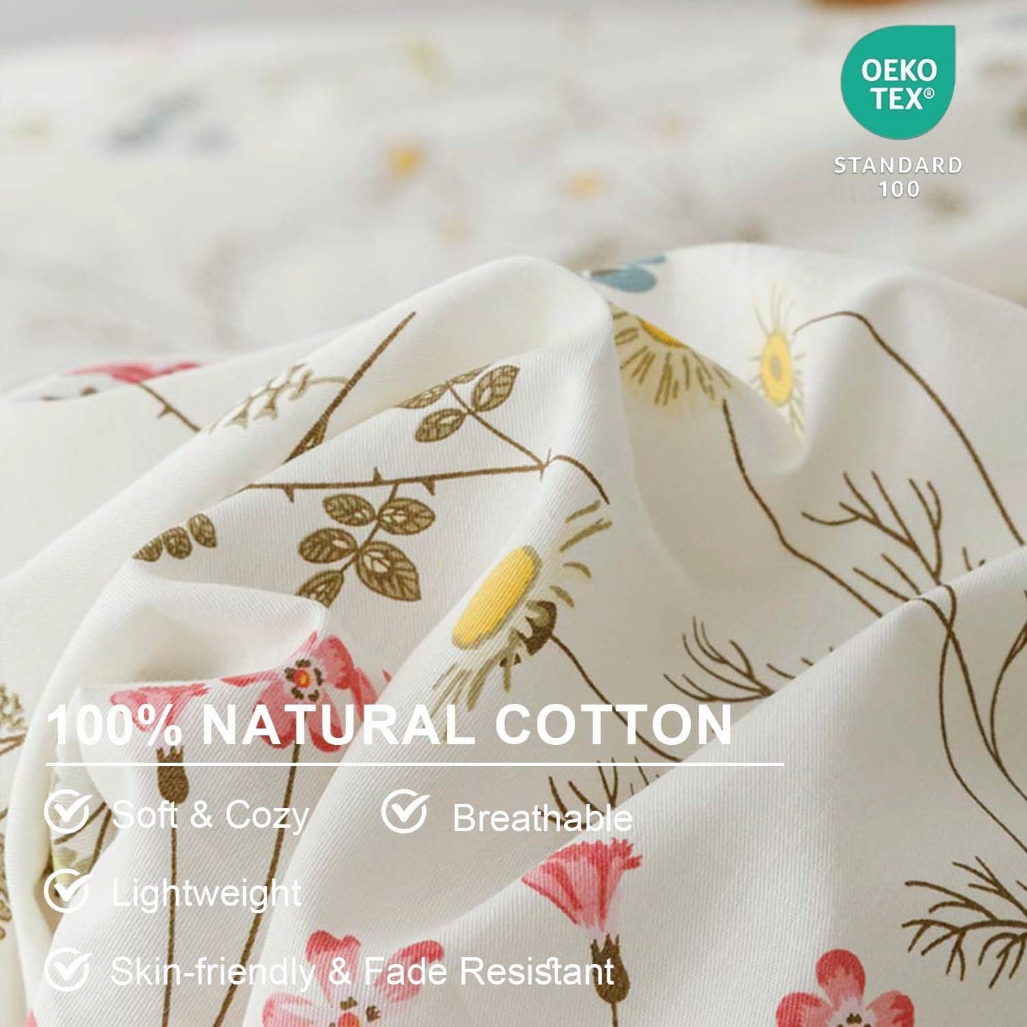 JOLUSERE 100% Organic Cotton Duvet Cover Queen Sets,3 Piece Soft Breathable Cotton Duvet Cover Sets,Creamy White