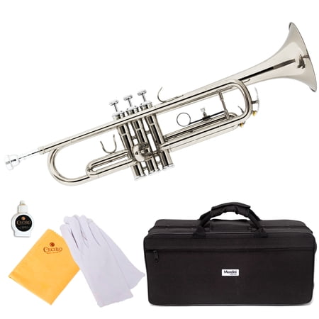 Mendini by Cecilio MTT-N Silver Nickel Plated Bb Trumpet with Durable Deluxe Case