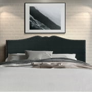 Castle Place Curved Upholstered Nailhead Trim Linen Headboard, Charcoal Grey, Queen