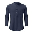 thumbnail image 4 of Huresd Mens Cotton Linen Henley Shirts Long Sleeve Summer Casual T-Shirt Regular Fit Lightweight Yoga Tops with Pocket Navy 2XL, 4 of 6