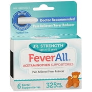 Feverall Children Acetaminophen Suppositories 6 Rectal Suppositories 325mg Each Pain Reliever/Fever Reducer. Paraben Free, No Artificial Colors or Other preservatives. Ages 6-12 Years
