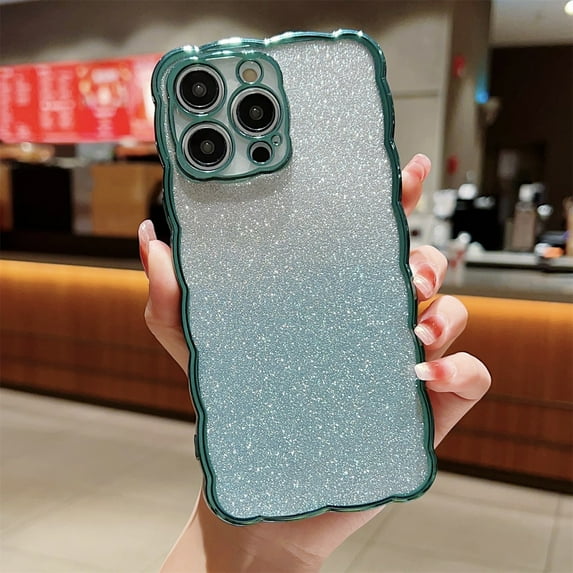 SaniMore for iPhone 14 Pro Max 6.7" 2022 Case with Lens All-inclusive Soft Shockproof TPU Back + Glitter Paper Plating Bumper Drop Resistant for Girls Women For iPhone 14 Pro Max,Darkgreen