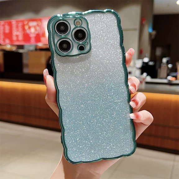 SaniMore for iPhone 14 Pro Max 6.7" 2022 Case with Lens All-inclusive Soft Shockproof TPU Back Glitter Paper Plating Bumper Drop Resistant for Girls Women For iPhone 14 Pro Max,Darkgreen