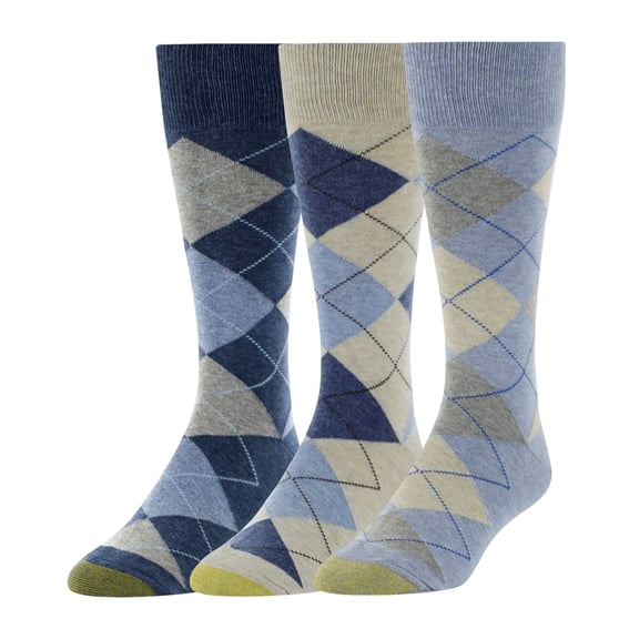 Men's Gold Toe 3179S Carlyle Argyle Crew Socks - 3 Pack (Chambrey/Oatmeal/Denim O/S)