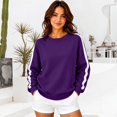 thumbnail image 5 of MSJUHEG Sweatshirt for Women, Varsity Striped Crewneck Long Sleeve Drop Shoulder Pullover, Oversized Loose Fit Casual Top for Everyday Wear A1 Dark Purple M, 5 of 6