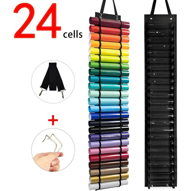 Pikadingnis Vinyl Roll Holder Vinyl Storage Organizer with 24 Compartments  and Keeper with Door Hooks and Strap Vinyl Organizer Storage Rack Wall