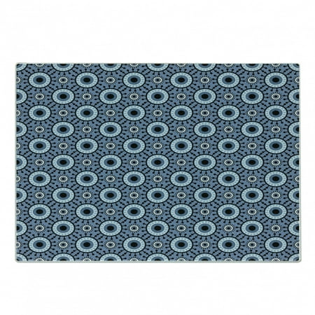 

Blue and White Cutting Board Circles with Floral Elements and Dots Abstract Eye Retro Decorative Tempered Glass Cutting and Serving Board Small Size Slate Blue Black White by Ambesonne