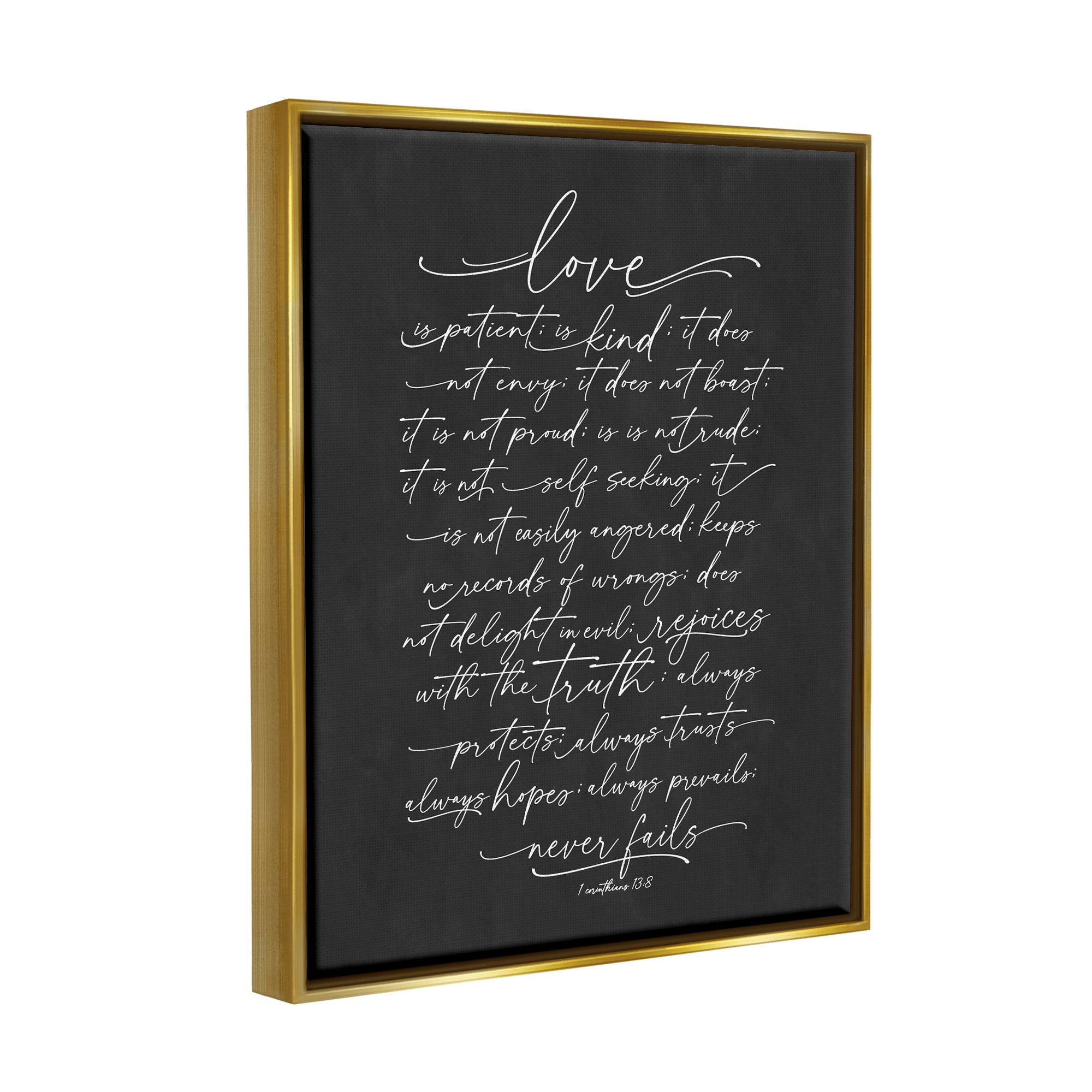Stupell Industries Uplifting Love Verse Religious Fancy Script Typography Graphic Art Metallic Gold Floating Framed Canvas Print Wall Art, Design by Lettered and Lined