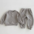 thumbnail image 2 of LIIPEE Girls Outfits Solid Color Long Sleeve Round Neck Button Sweatshirt Elastic Waist Pants Set Toddler Handsome Holiday School Party Outfit,Grey,3-4 Years, 2 of 9