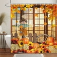 thumbnail image 3 of Boho Fall Pumpkin Shower Curtain, Autumn Pumpkin Bohemian Floral Harvest Thanksgiving Shower Curtain Sets, Fall Farmhouse Bathroom Bathtubs Curtain Decor Fabric with 12PCS Hooks 70X70IN, 3 of 5