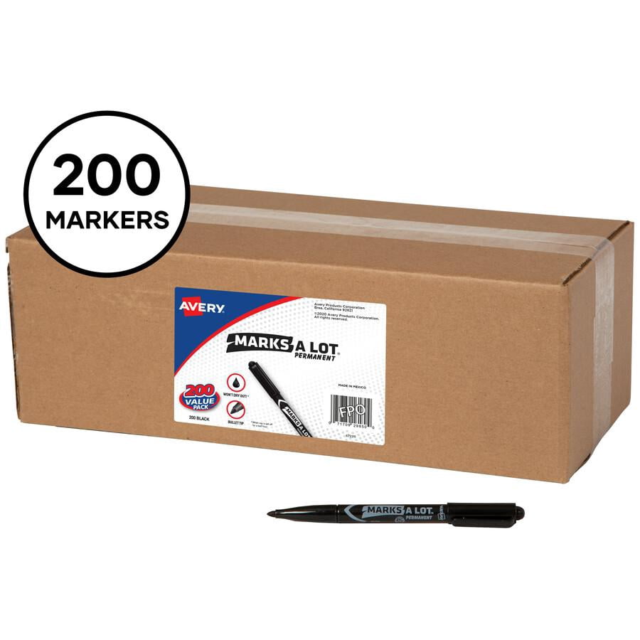 Avery® Marks A Lot Value Pack Pen-Style Permanent Markers - Bullet Marker Point Style - Black - 200 / Pack