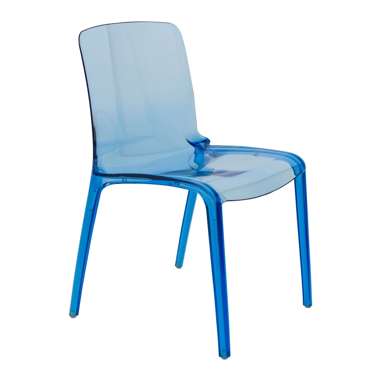 LeisureMod Murray Mid-Century Modern Dining Chair - Transparent Blue Acrylic, Ergonomic Design, Stackable