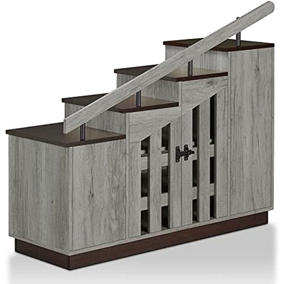 Furniture of America Barstead Wood Staircase Shoe Cabinet in Gray Oak