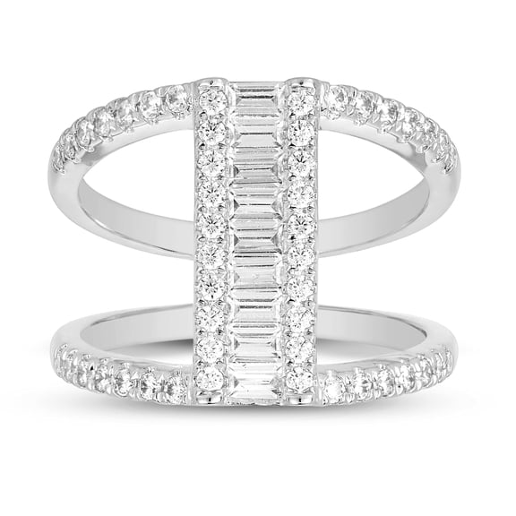 London Fine Jewelry 0.98 Carat Diamond Baguette Guard Ring, Women's Statement Rings, Cocktail Diamond Rings for Women on Solid 14K Gold (H Color, SI1-SI2 Clarity)
