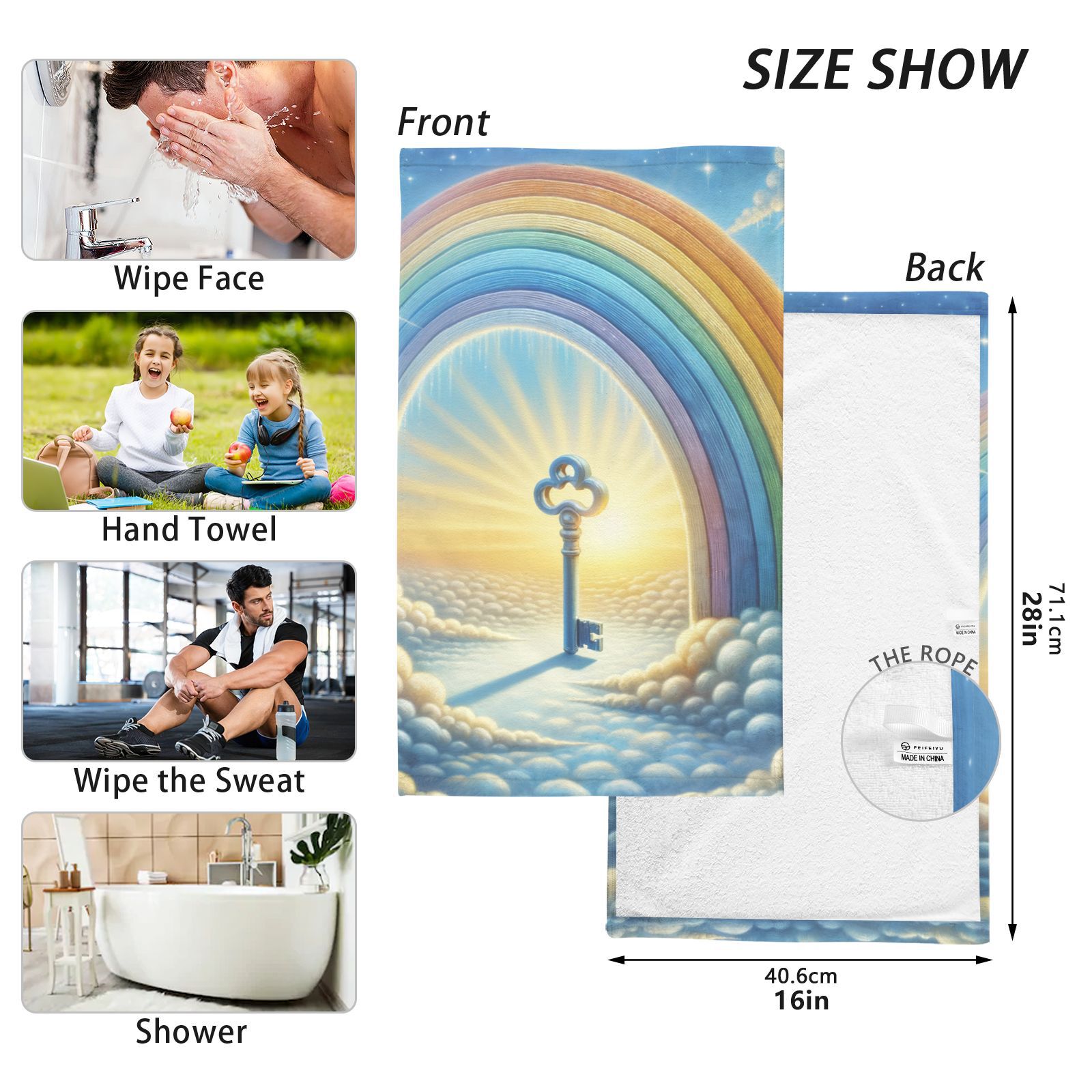 Key Rainbow Hand Towels Cotton Bath Towels Large Face Towels Absorbent for Bathroom 2 Packs
