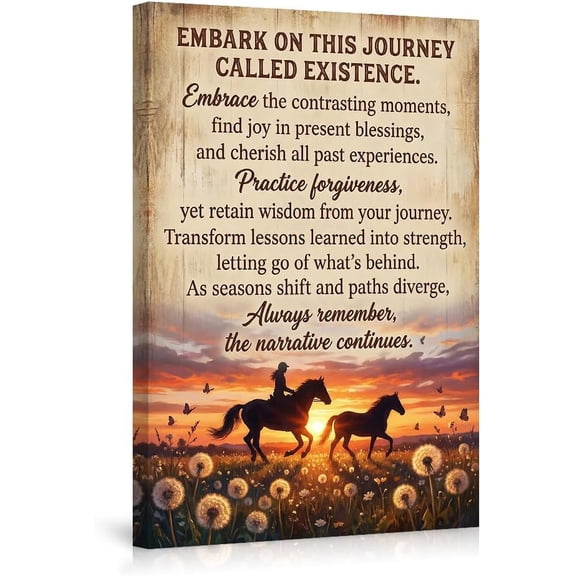 Inspiring Life Journey Wall Art Poster Embrace Life Wisdom Decor for Bedroom Living Room Encouraging Quote Prints Motivational Home Office Decor with Beautiful Sunset and Horse Riding Scene-16x24inch