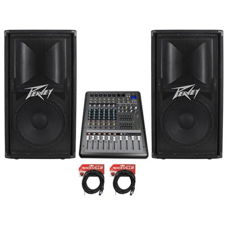 (2) Peavey PV112 800 Watt 12" 2-Way Speaker Cabinets PV 112 + 8-Channel Mixer