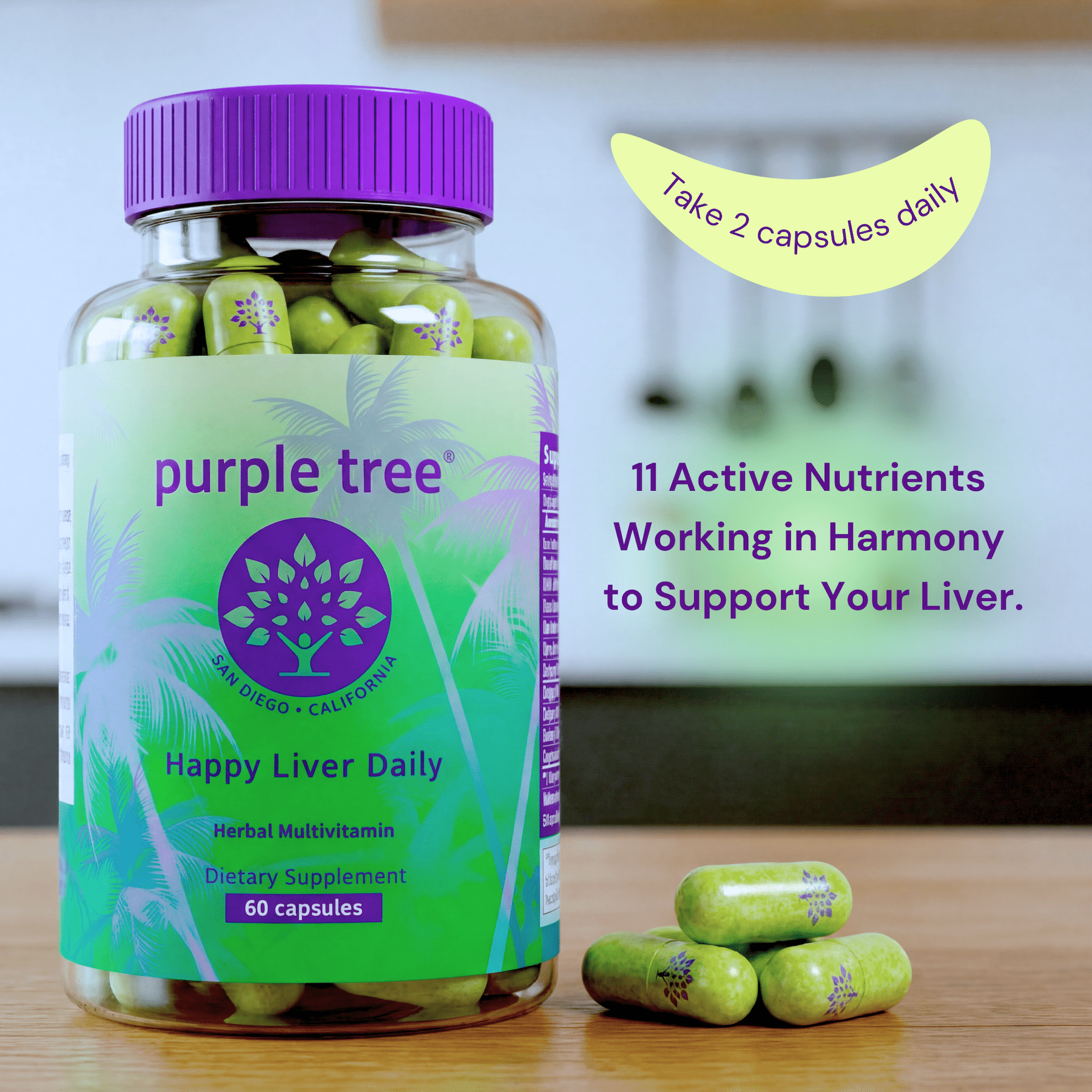 Purple Tree Happy Liver Daily | Liver Support + Milk Thistle & Glutathione | 60 Veggie Pills