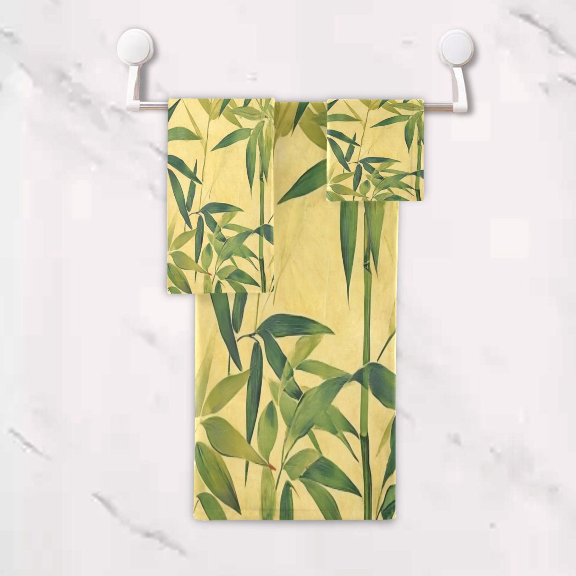 Three-Piece Towel Set Face Towel Towel Set Hand Towel Bath Towel Cotton Bath Towels Bath Towel Sets Hand Bath Towels Beautiful Bamboo Leaves Seamless