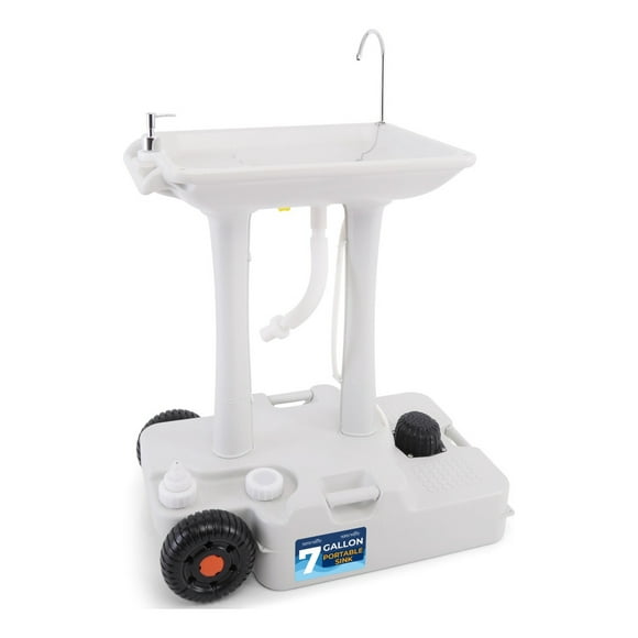 Lavabo Portátil Fregadero con Tanque de Agua Incorporado de 30L SereneLife , Ruedas Grandes, Bomba de Pie, Basin Extra Grande y Dispensa Jabón de 5L, Ideal para Exteriores y Obras de Construcción