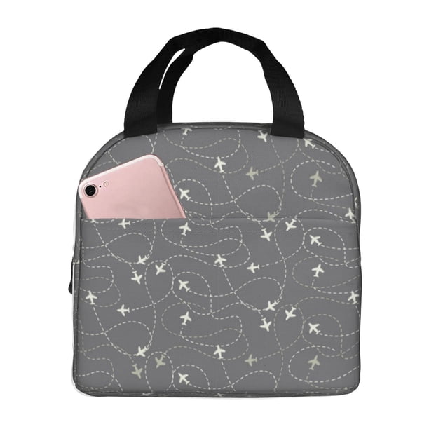 Fotbe Airplane Routes Around The World Bolsa Térmica con Estampado y Forro de Aluminio Grueso Bolsa de Almuerzo con Bolsillo Frontal para Hombres y Mujeres, Ideal para Trabajo, Escuela