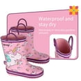 thumbnail image 6 of Toddler Rain Boots Kids Waterproof Printed Boys Girls Natural Rubber Rainboots with Handles,Pink Unicorn, 6T, 6 of 8