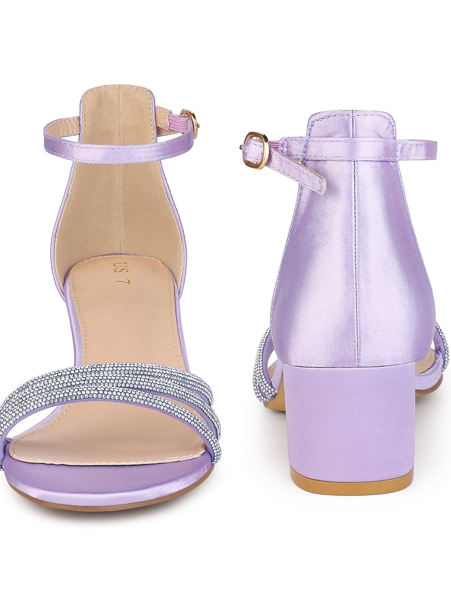 DARING DIVA Satin Rhinestones Open Toe Chunky Heel Sandals for Women Purple 8.5