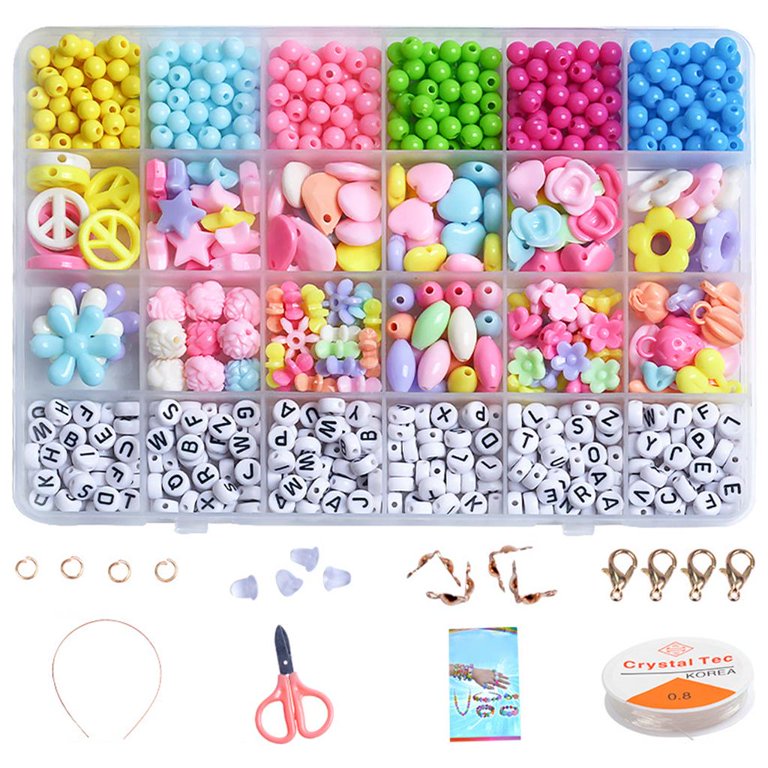 DIY Bead Kit 24 Grids Plastic Beads Set for Kids Crafts and Jewelry Making