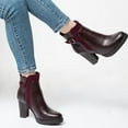 thumbnail image 2 of Pennysue Women's Chunky Heel Booties Burgundy Zipper Ankle Booties Size 10, 2 of 6