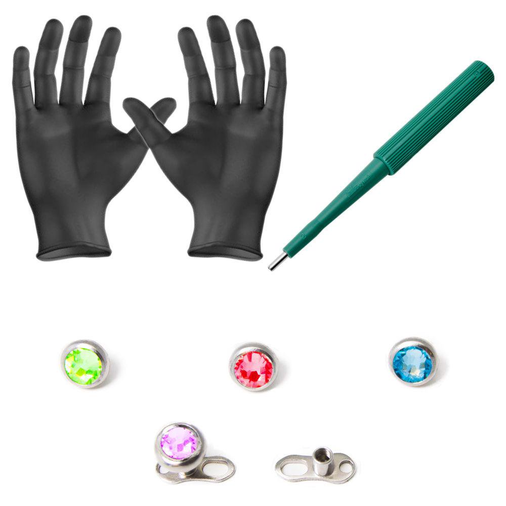 Piercing Kit Dermal Anchors and Tops Dermal Bases Puncher and Gloves 8