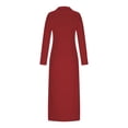 thumbnail image 5 of Hfnxid Women's Maxi Dress Slim Fit Half Zip Collar Frock Tunic Solid Long Sleeve Dress Fashion Comfy Flowy Pullover Frock With Pocket Red S, 5 of 9