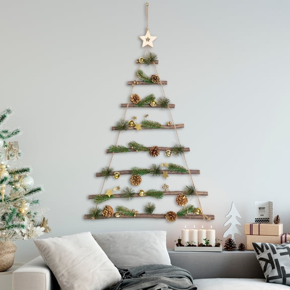 Northlight Star and Pinecone Hanging Tree Wooden Christmas Wall Decoration - 30"