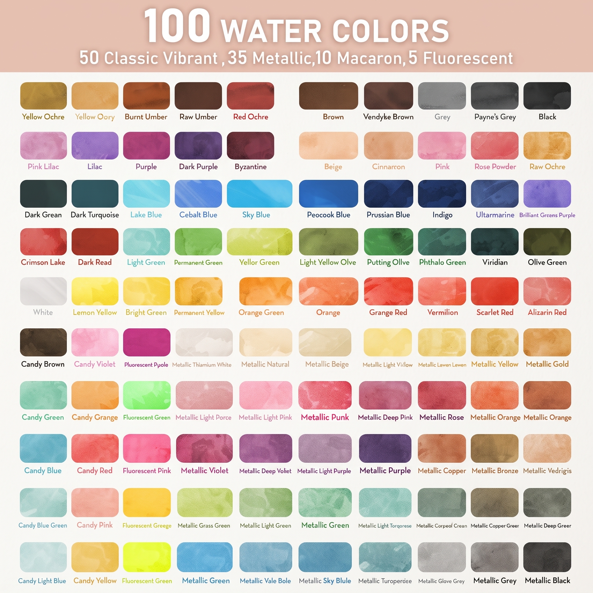 NicPro 100 Colors Watercolor Paint Set with Brushes & Paper photo 5