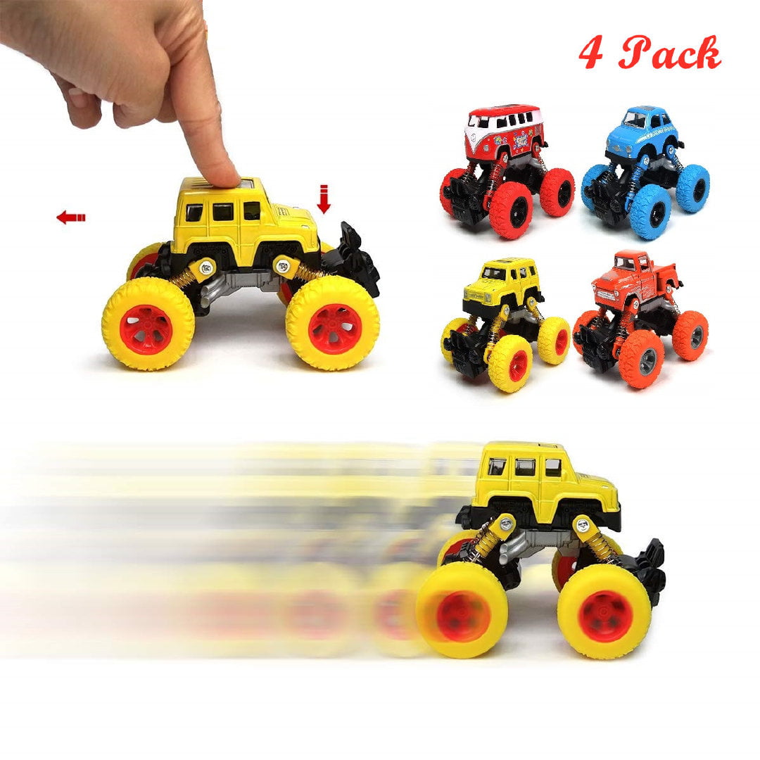 Friction Powered Cars Toys for Boys Girls Toddler Aged 3 and above Pull Back Vehicles with Shockproof Spring and Textured Rubber Tires WisToyz Toddler Toys Pull back Cars 4-Pack Cars Toys Boys Toys 