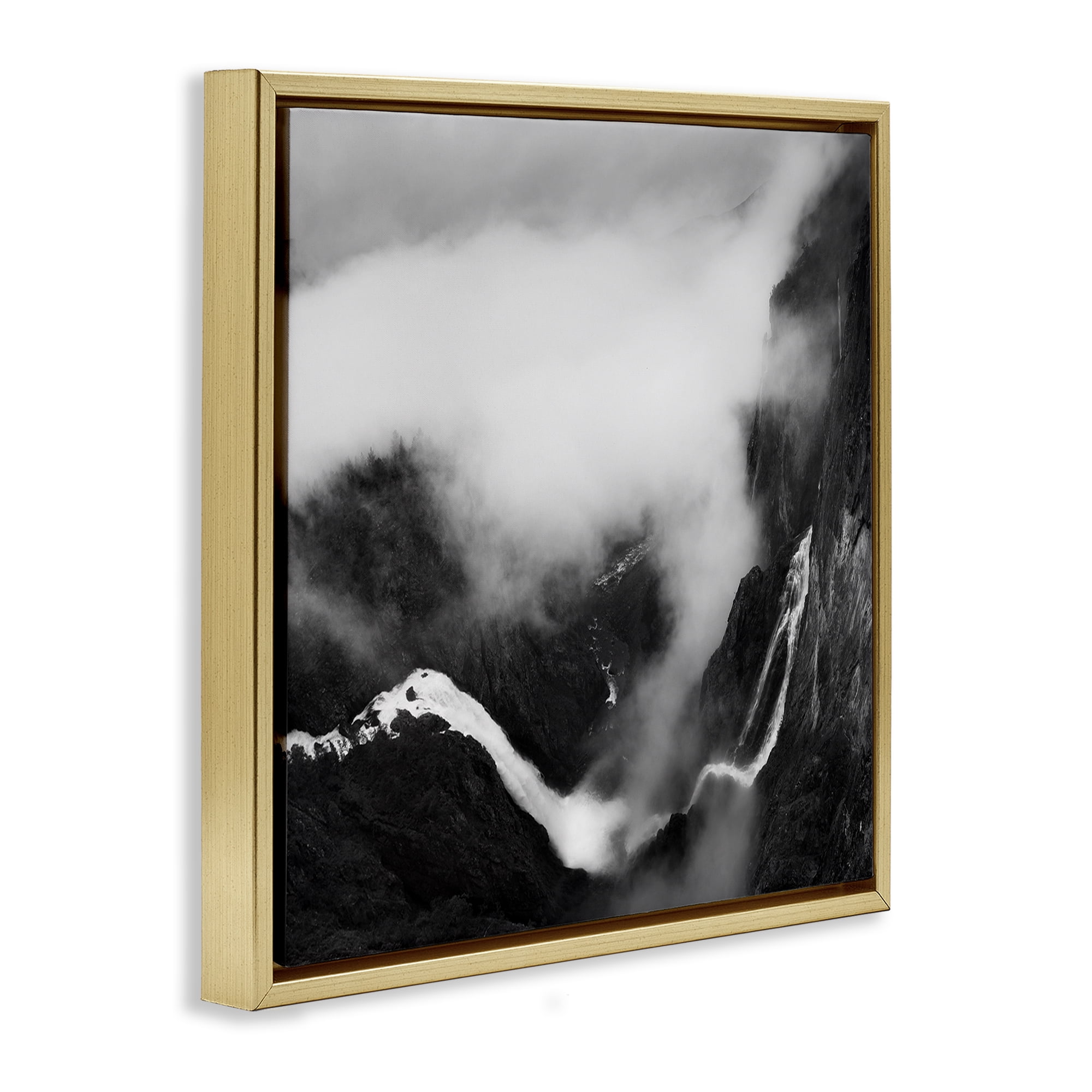 Stupell Industries Foggy Mountain Crags Abstract Photography Gold Floater Framed Canvas Art Print Wall Art, 18 x 18