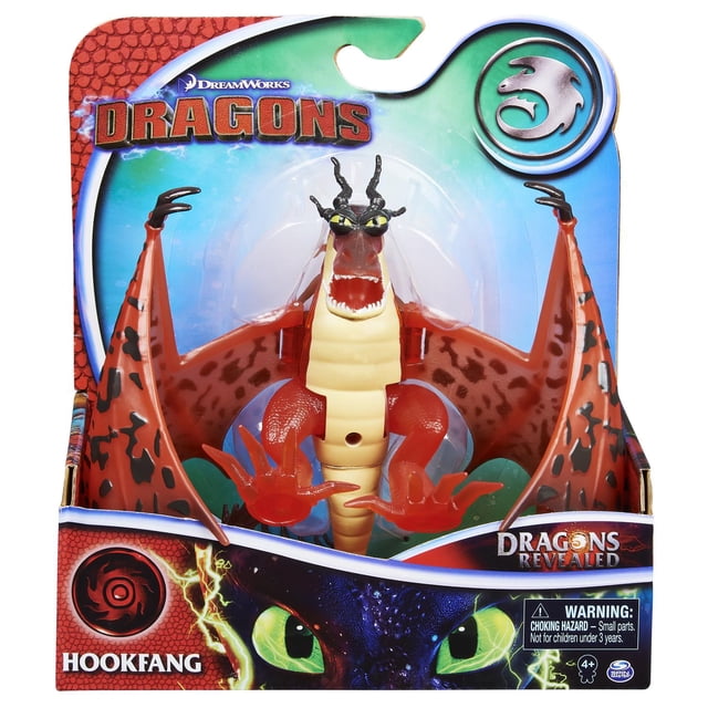 dragones: como entrenar a tu dragon basicos - colmillo spin master 6056050l figura de acción Colmillo frontal en empaque, color anaranjado con vientre crema; alas, patas y cuello articulados, cuernos y manchas oscuras en las alas, incluye 1–2 accesorios translúcidos en blister; empaque con logos DreamWorks y Dragons Revealed, paquete aprox. 10.48 x 19.37 x 9.84 cm, edad 4+. A menudo usada para display de colección o juego de aventuras.