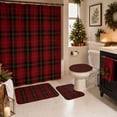 thumbnail image 4 of Christmas Bathroom Decor Set with Waterproof Polyester Shower Curtain, Bath Mat, U-Shaped Toilet Rug, and Seat Cover in Red Plaid, 4 of 8