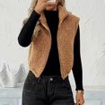 thumbnail image 5 of Womens Fleece Zip Up Vest Stand Collar Sleeveless Cropped Sherpa Waistcoat Casual Outerwear Layering Jacket for Fall Winter Daily Commute Outing,XL,Camel, 5 of 7
