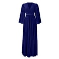 thumbnail image 4 of IDALL Wedding Guest Dresses,Prom Dresses Womens Deep V Neck Plus Size Evening Dress Long Sleeves With Belt Plus Size Dresses,Maxi Dresses,Formal Dresses Blue Dress 2XL, 4 of 9