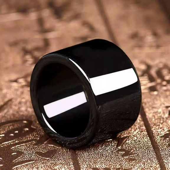 K-KED Natural A Grade Jade Jadeite Men Gift Lucky Black 21mm Wide Smooth Circle Ring