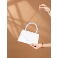 thumbnail image 3 of Women's White Envelope Clutch Purse with Faux Pearl Handle for Wedding Evening Party, 3 of 7